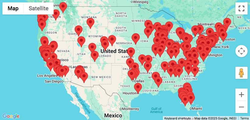 Map of MK Audio Restoration clients across the U.S.